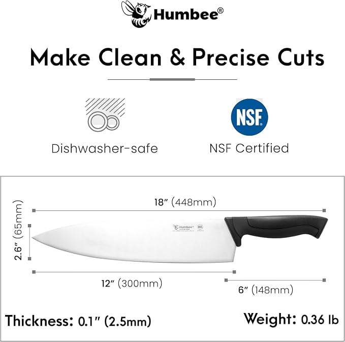 12-Inch Chef Knife, NSF Certified Razor-Sharp High Carbon Stainless Steel Blade – Ergonomic Color Coded Handle, Non-Slip Grip Kitchen Knife, DT-10 Series, Black