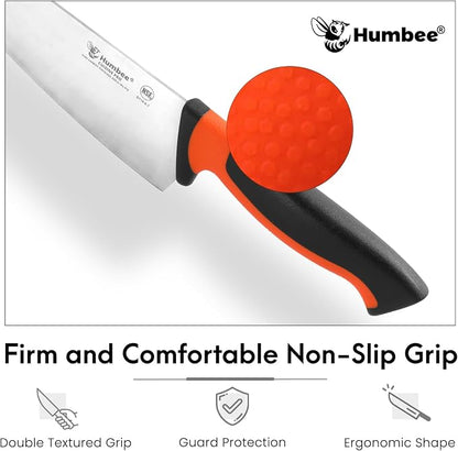 8-Inch Chef Knife, NSF Certified Razor-Sharp High Carbon Stainless Steel Blade – Ergonomic Color Coded Handle, Non-Slip Grip Kitchen Knife, DT-10 Series, Orange