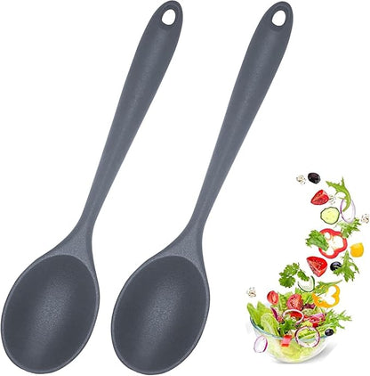 2 Pcs Silicone Nonstick Mixing Spoon,10.6Inch Silicone Spoons for Cooking Heat Resistant, Cooking Utensil for Kitchen Cooking Baking Stirring Serving (Grey)