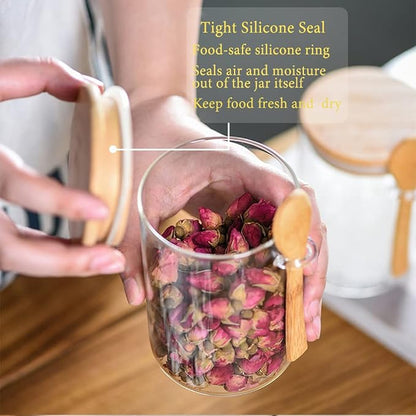 Yalucky Spice Jars, Overnight Oats Containers with Airtight Lid and Spoon, Decorative Kitchen Canisters Set, Glass Storage Containers for Coffee, Tea, Sugar, Spice, Bath Salt, 1pcs (530 ml)
