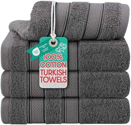 American Soft Linen Salem 100% Cotton Turkish 4 Piece Hand Towels for Bathroom, 600 GSM Soft Absorbent Quickdry Hand Face Towel Set, Dark Gray