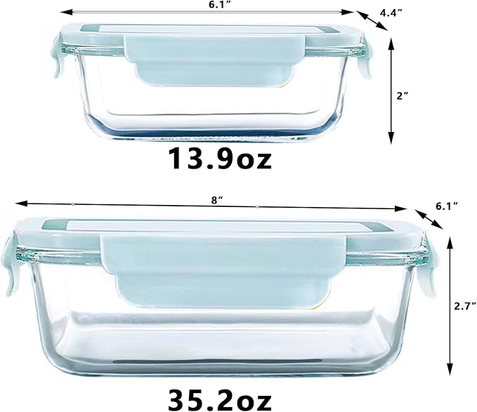 Glass Food Storage Containers with Lids, Airtight Meal Prep Containers, 4 Pack Set with Multiple Sizes (Blue)
