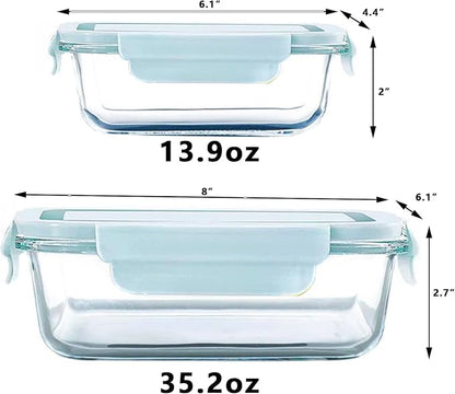 Glass Food Storage Containers with Lids, Airtight Meal Prep Containers, 4 Pack Set with Multiple Sizes (Blue)