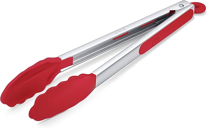Silicone Salad Tongs - 12 Inch, 304 Stainless Steel Core & Non-Slip Grip, Orange Color, Kitchen Utensils for Grilling Salad