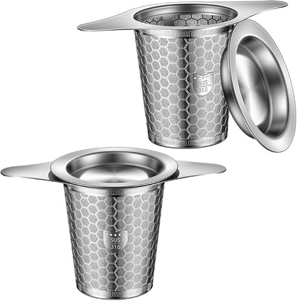2Pack Tea Infuser Strainers, 316 Stainless Steel Loose Leaf Tea Strainer Stepper with Double Handles, Extra Fine Mesh Ball Infusers, Diffuser Holder Filter for Mugs