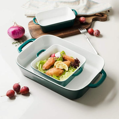 Sweejar Ceramic Bakeware Set, Rectangular Baking Dish for Cooking, Kitchen, Cake Dinner, Banquet and Daily Use, Casserole Dishes for Oven Porcelain Baking Pans (White)