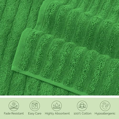 Elegant Comfort Luxury 100% Turkish Cotton Corduroy Ribbed 4 Pack Hand Towel Set 16 x 28 Inch - Absorbent, Super Soft, Quick Dry, Premium Towels for Bathroom, Gym, Spa and Hotel Use, Emerald Green