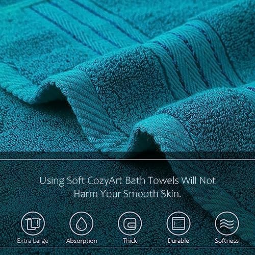 COZYART Luxury Hand Towels 4 PCS, Teal 100% Turkish Cotton 650 GSM