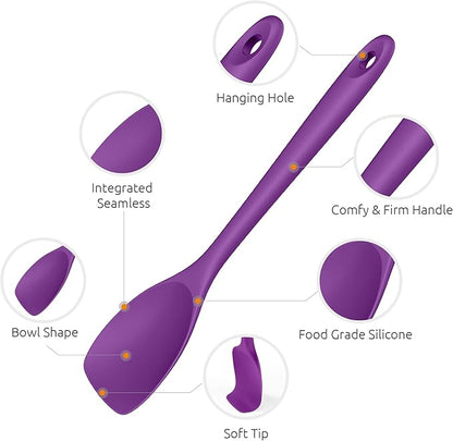 600ºF Heat Resistant Spatula Spoon: U-Taste Flexible Silicone Cooking Scoop Spoonula, Serving Mixing Scraping Food in Non-Stick Pan Cookware, Seamless Multifunctional Kitchen Utensil (Purple)