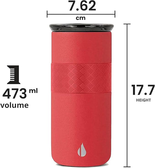 Elemental Artisan Insulated Tumbler, Triple Wall Coffee Travel Mug, Reusable Stainless Steel Coffee Tumbler with Ceramic Lid, Thermal Coffee Cups for Hot (6 Hrs) & Cold (18 Hrs), 16oz - Red