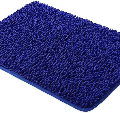 Yeaban Chenille Royal Blue Bathroom Rug 26"x44", Non-Slip Rubber Backing
