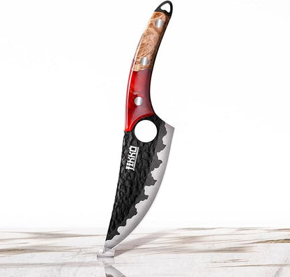 Jikko Japanese Knife Phoenix Edition Chef’s Knife, classic silhouette revisited: Forged & Hammered Blade, Black Titanium-Nitride Matte, Handcrafted Olive Wood & Resin Handle