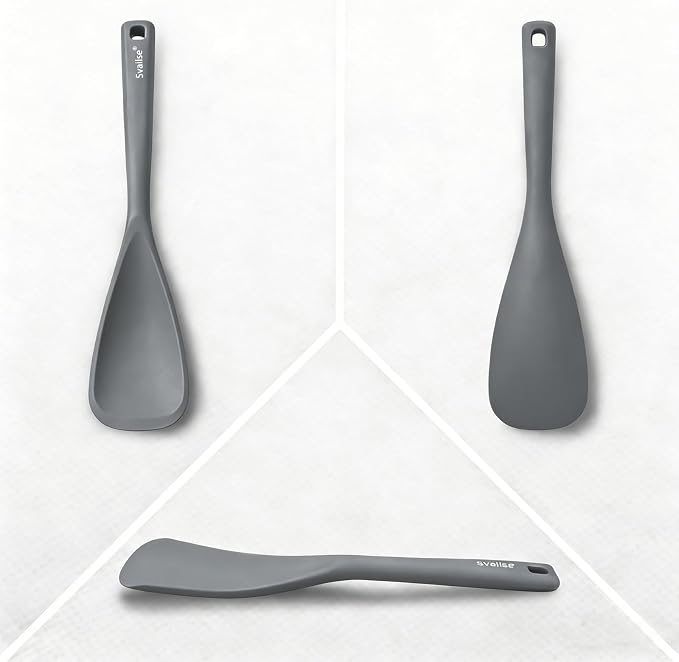 Cooking Spoon for Nonstick Cookwares, Multifunction Silicone Spatula Spoons BPA Free, Spatulas Heat Resistant Great for Mixing, Scooping, Scraping and Serving (1 Black 1 Gray, 12.6 inch)