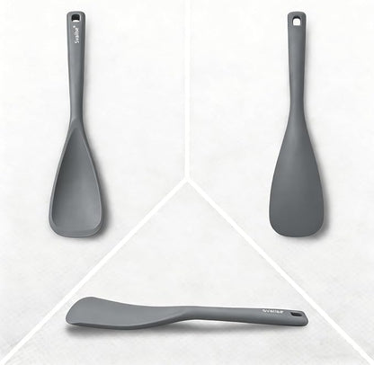 Cooking Spoon for Nonstick Cookwares, Multifunction Silicone Spatula Spoons BPA Free, Spatulas Heat Resistant Great for Mixing, Scooping, Scraping and Serving (1 Black 1 Gray, 12.6 inch)