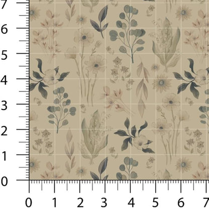 Patchwork Fabric Panel 100x155 cm, 100% Cotton Satin, 6 Coordinated Vintage Botanical Floral Patterns, Soft Sage Neutral Quilting & Sewing Fabric (Vintage Pastels, 6pcs 50x50cm)
