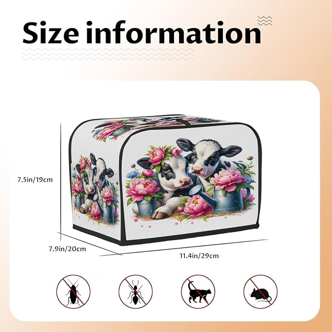 Cow PinkToaster Cover 2 Slice Wide Slot Washable Toaster Covers | Flower Art Dust and Fingerprint Protection Bread Maker Covers for Kitchen Accessories Decor Bakeware Women Gift