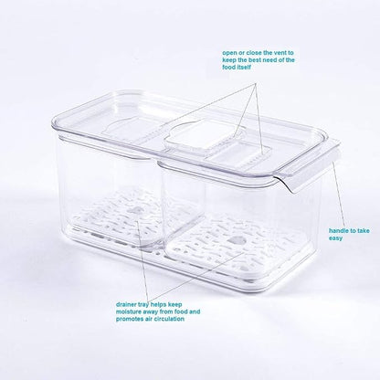 Slideep Fridge Produce Saver Food Storage Bin Containers, Stackable Refrigerator Freezer Organizer Bins with Removable Drain Tray, Fridge Fresh Keeper for Veggie, Berry, Fruits, Vegetables 6 Pack