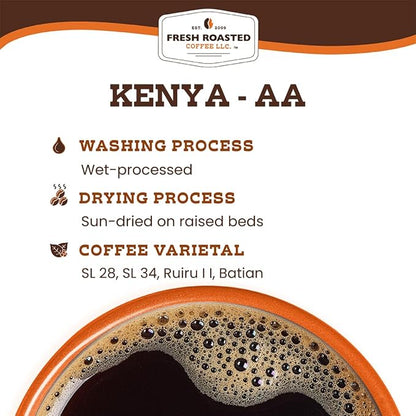 Fresh Roasted Coffee, Kenya AA, 5 lb (80 oz), Med-Dark Roast, Kosher, Ground