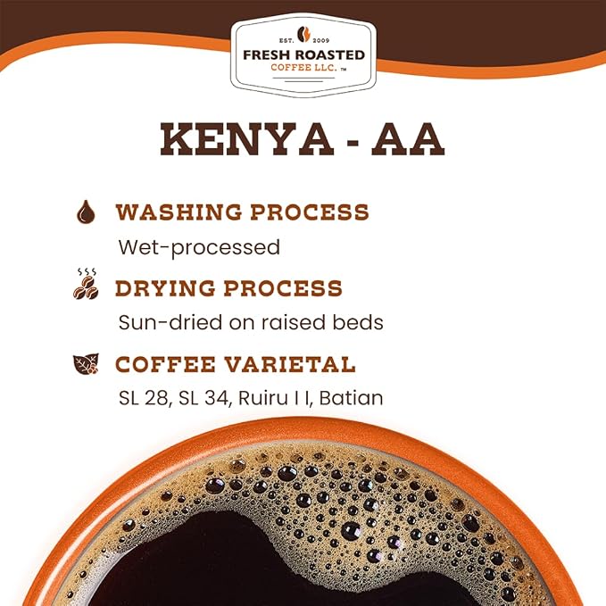 Fresh Roasted Coffee, Kenya AA Drip Ground Coffee, Medium-Dark Roast, Kosher, 12 oz