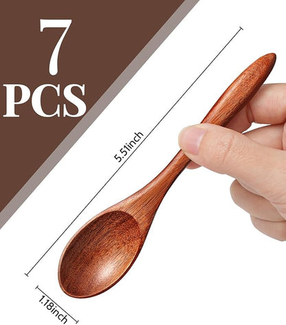 7pcs Small Wooden Spoons for Honey, Tea, Coffee Little Wood Table Spoon for Eating, Stirring Mini Wooden Utensils Set
