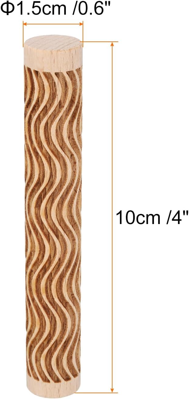 HARFINGTON Wood Clay Roller 4" Curved Lines Pattern Rolling Pins Wood Rollers Pottery Tools Wood Grain Texture Rollers for Clay Baking Dough Playdough DIY