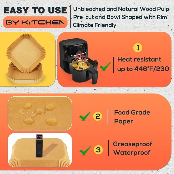 BYKITCHEN Small Air Fryer Liners for 1 to 3 QT Airfryer, 5.5in Mini Airfryer Parchment Paper Sheet, Compatible with CHEFMAN 2 Quart, Cosori 2.1QT, Dash 2.6Qt, Instant Pot Vortex 2QT Airfryer (120PCS)