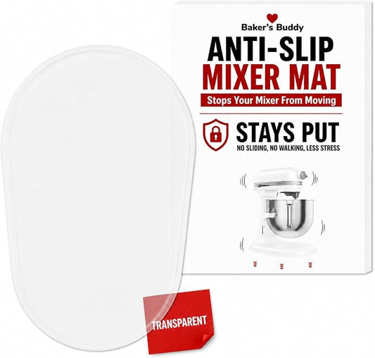 Baker's Buddy Anti-Slip Stand Mixer Mat for KitchenAid Select Bowl-Lift 5–8 Qt Mixers – Silicone Base Pad for Heavy Dough Kneading, Reduces Walking, Vibration & Noise, White/Transparent