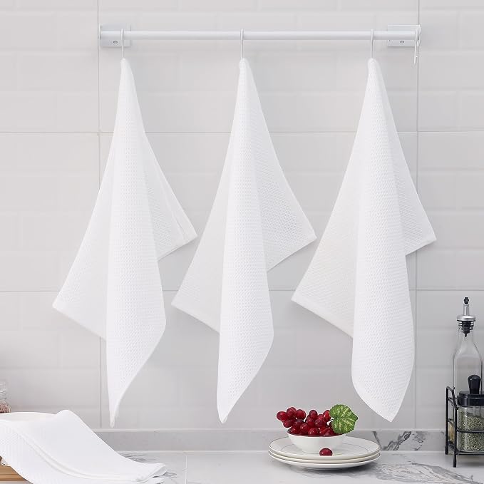 Homaxy 100% Cotton Oversized Waffle Weave Kitchen Dish Towels, Ultra Soft Absorbent Quick Drying Cleaning Towel, 20x28 Inches, 6-Pack, White