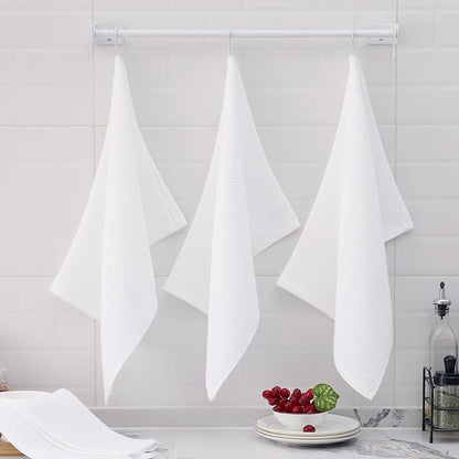 Homaxy 100% Cotton Oversized Waffle Weave Kitchen Dish Towels, Ultra Soft Absorbent Quick Drying Cleaning Towel, 20x28 Inches, 6-Pack, White