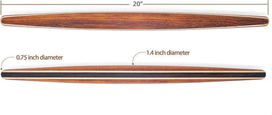 Earlywood French Rolling Pin - Tapered Wooden Rolling Pin for Baking Pizza, Pastry Dough or Pasta - Hard Wood Roller Baking Pin Made in USA, By Earlywood -Jatoba, Maple, Mexican Ebony,Multicolor