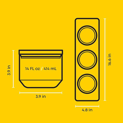 JoyJolt Holden 14oz Stackable Glass Storage Containers with Lids and Wooden Tray, Small Airtight Food Canister Set of 3 with Acacia Wood Lids, Round Clear Stacking Pantry and Kitchen Containers