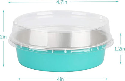 Beasea Mini Pie Pans with Lids, 4 Inch 50 Pack Disposable Cake Pans, 8 Oz Elegant Blue Aluminum Pie Pans for Tart, Quiche & Cheesecake