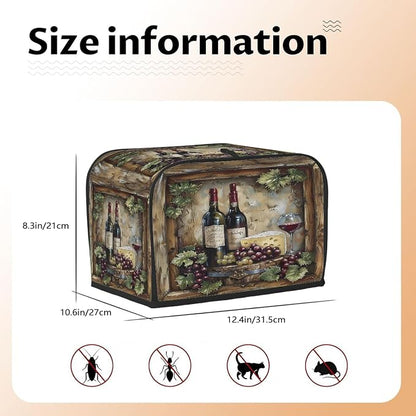 Wine Toaster Cover 4 Slice Wide Slot Washable Toaster Covers | Rustic Wood Dust and Fingerprint Protection Bread Maker Covers for Kitchen Accessories Decor Bakeware Women Gift
