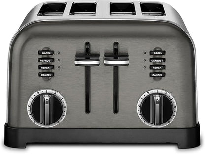 Cuisinart 4 Slice Toaster, Compact Stainless Steel Toaster with Extra-Wide Slots for Toasting Bread, French Toast, Bagels and Pastries, Defrost & Reheat Functions, CPT-180BKSP1, Black/Stainless Steel