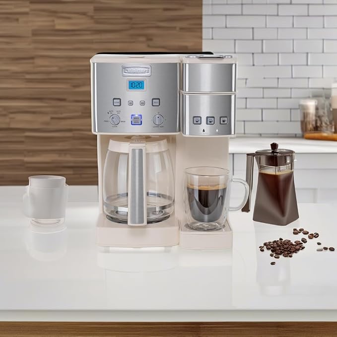 Cuisinart Single Serve + 12 Cup Coffee Maker, Offers 3-Sizes: 6-Ounces, 8-Ounces and 10-Ounces (Cream)