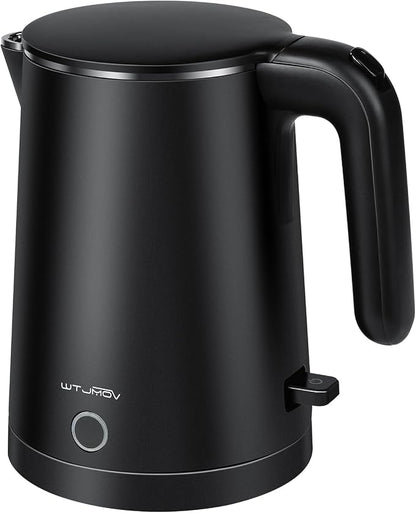 WTJMOV Electric Kettle Stainless Steel, 1.0L Small Water Boiler 1200W Fast Boiling, Double Wall Tea Kettle Pot Automatic Shut Off, Durable Coffee & Tea Maker/Warmer/Heater Black