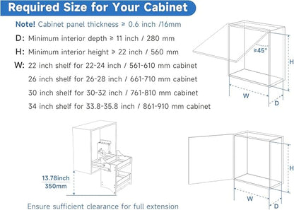 Pull Down Shelf for Kitchen Upper Cabinet, Heavy Duty Cabinet Organizer Large Storage Space, White, 26-28 Inch Width