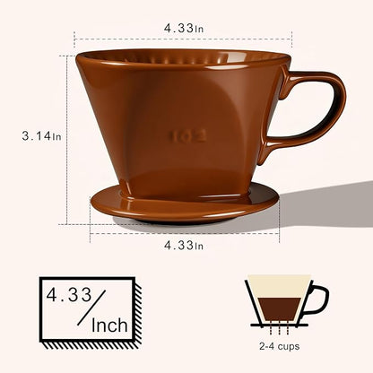 hailanbao Handmade Pour Over Ceramic Coffee Dripper - Authentic Brewing Experience for Camping, Office, and Home (Coffee Brown)