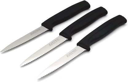 Kitchen Knife Set - MATTSTONE HILL Paring Knife Set, 4 Inch Serrated Utility Knife, Vegetable Knife Set, Slim Blade, Premium Stainless Steel, Semi Soft Handle, Black