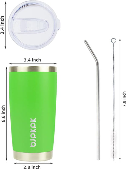 BJPKPK 20 oz Insulated Tumblers With Lid And Straw Stainless Steel Coffee Tumbler Cup,Green