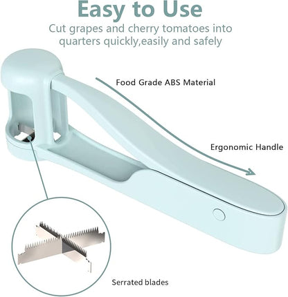 Luvan Grape Cutter for Toddlers, Grape Slicer Tool, Grape Tomato Cherry Strawberry Cutter Tools Into 4 Pieces for Vegetable Fruit Salad, Stainless Steel Quarter Grape Slicer Kitchen Gadget