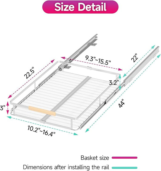 SUZLON Pull Out Cabinet Organizer, Expandable(10.2""~16.4"") Cabinet Drawers Slide Out, Adjustable Width Roll 0ut Shelf Cabinet Organizer for Kitchen Base Cabinet Organization (Small, 2Pack)