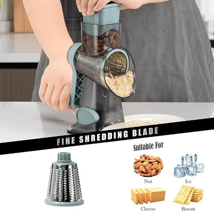 Badelite Cheese Grater Vegetable Cheese Shredder Slicer Grater for Kitchen 3 Changeable Blades for Cheese Potato Zucchini Nuts Chocolate (Grey Blue)