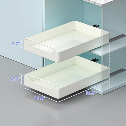 KMC Cabinet Pull-Out Organizer – No Screw, Double Layers Drawers, Peel & Stick Sliding Pantry Shelf – Kitchen Pullout with Home Adhesive