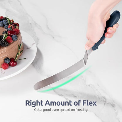 U-Taste Offset Spatula for Cake: Angled Icing Spatula Set with Wide 6", 8", 10" Blade, Flexible Stainless Steel Pastry Decorating Frosting Metal Baking Spreader for Cupcake (Set of 3, Midnight Blue)