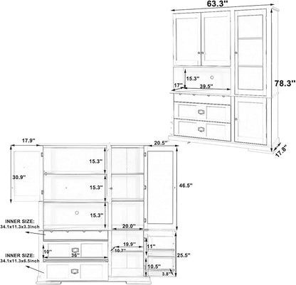 VilroCaz 78'' Tall Freestanding Kitchen Pantry with Hutch, Wooden Large Kitchen Storage Cabinet Cupboard with Drawers, Door Shelf and Adjustable Shelves for Dining Room Entryway (Blue-11.10)