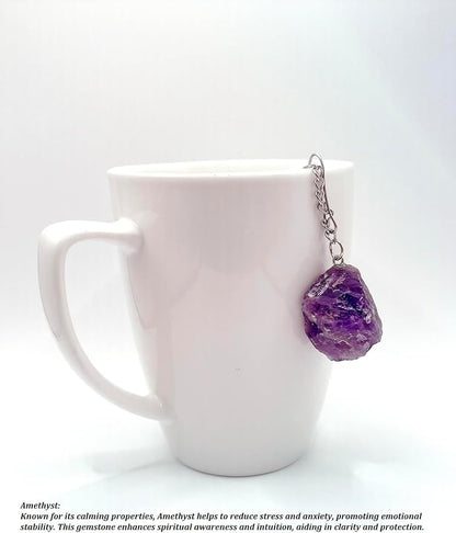 Crystal Tea Infuser, Raw Amethyst Rose Quartz Green Aventurine Tiger Eye Red Agate Tea Strainer, Tea Steeper Gemstone Gift for Tea Lovers, LuckLoves (Amethyst)