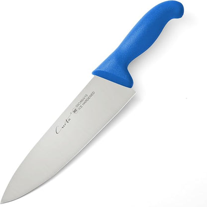 CURTA 8-inch Commercial-Grade Chef's Knife, NSF Listed, Ergonomic, Non-slip Blue Handle, High Carbon 420 Stainless Steel Forged Blade Straight Edge, Dishwasher Safe, Rust Proof