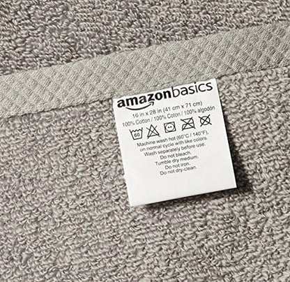 Amazon Basics 100% Cotton Lightweight Quick-Dry Hand Towel, 28" x 16", Platinum, 8-Pack
