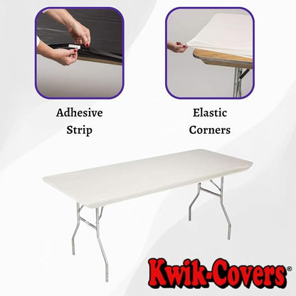 Kwik-Covers 8' Rectangle Plastic Table Covers 30" x 96", Bundle of 5 (Ivory)